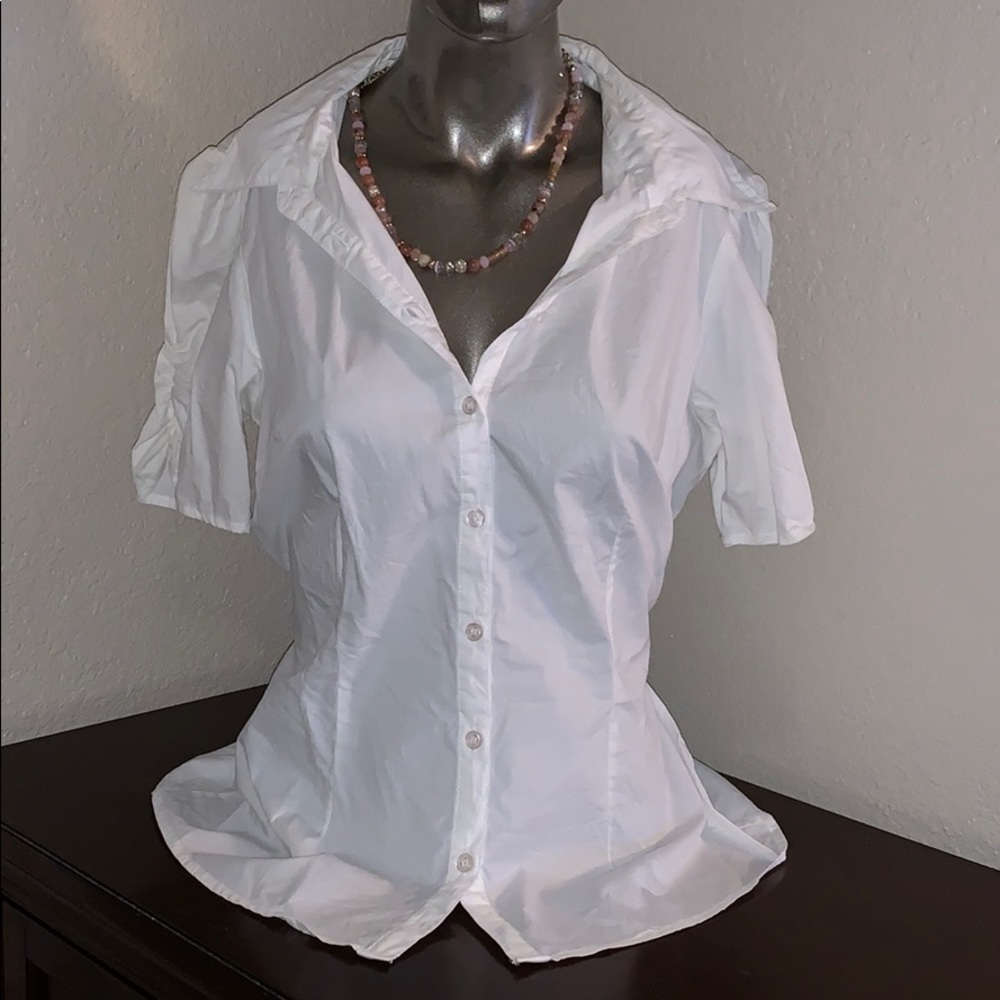 Fitted, Stretchy, Button Up Blouse, Back Tie